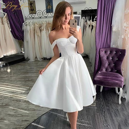 Cheap Satin Short Prom Dress 2 Pieces Knee Length Pearls Bridal Gowns Puff  Long Sleeves Wedding Dress A line Homecoming Dresses - buy Cheap Satin  Short Prom Dress 2 Pieces Knee Length