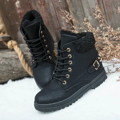 Women Winter Snow Boot Winter Warm Plush Fur Long Boot Round Toe Lace Up Rivet Casual Outdoor Shoes 