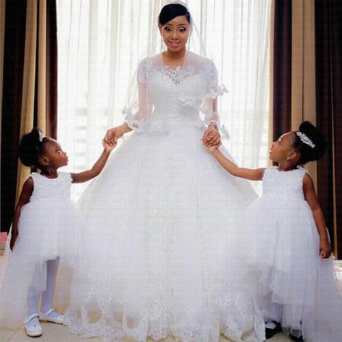 Vintage Lace Appliques African Wedding Dress 2021 Short Sleeves Cheap Vestido De
