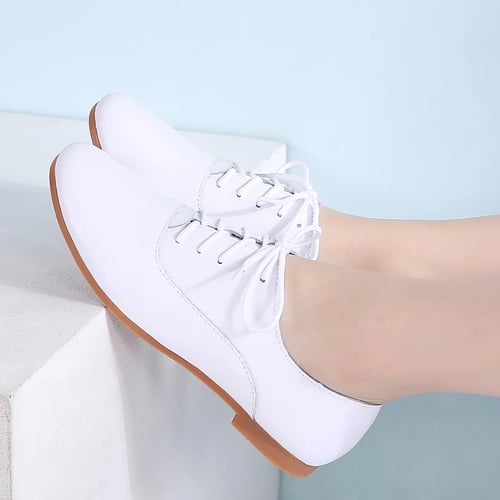 Women Oxfords Shoes Ballerina Flats Lace up Moccasins Ladie 