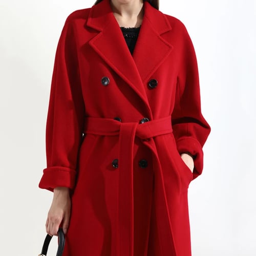 Double-Breasted Coat Overcoat Solid Color Women Mid Length Casual Winter 