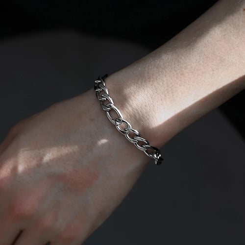 Women Men Silver Stainless Steel Chain Bracelet Link Bangle Wristband 