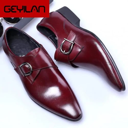 Men Business Soild Slip On Pointed Toe Formal Flat Casual Party Monk Dress Shoes 