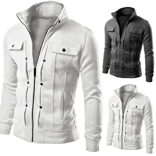 Domple Mens Outwear Stand Collar Bomber Quilted Thicken Zipper Down Jacket 