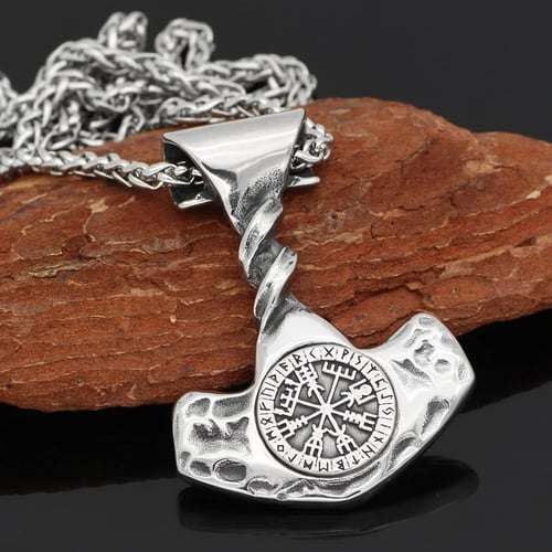 zVegvisir Stainless Steel compass necklace pendant Box Thor Hammer mjolnir 