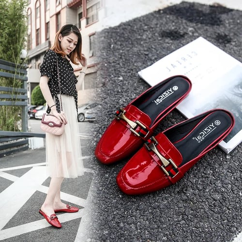 Women's Real Leather Backless Loafer Slipper Mule Slide Shoes Slip On Round Toe 