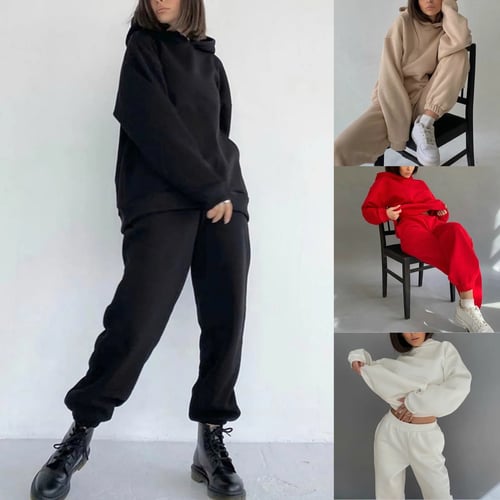 2021 Women's Sets Women's Casual Solid Color Long Sleeved Hoodie 