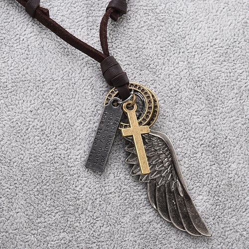 Creative Mens Womens Jewelry Angel Wing Leather Necklace Charms Pendant Vintage 