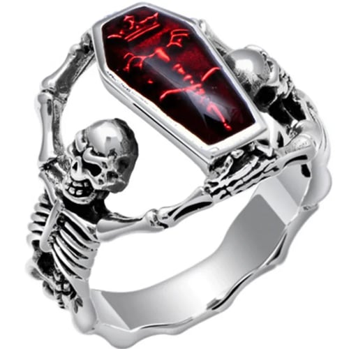 New Cool Skeleton Ring Hip Hop Fashion Red Zircon Ring Goth Jewelry Accessories Gift for Man and Woman