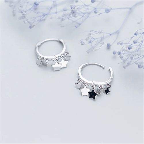 Personality Star Moon Stud Earrings Cute Pentagram Silver Jewelry Women Gift