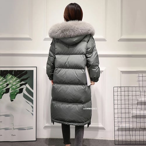 Warm Women's Winter Thicken Fur Collar Long Duck Down Jacket Coat Parka Hooded