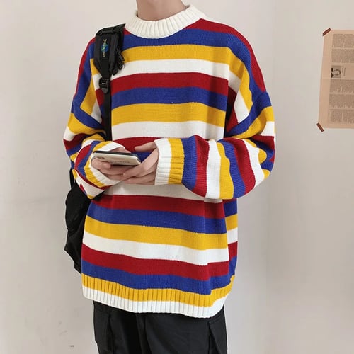 PASATO Men Autumn Winter Pullover Knitted Top Striped Sweater Outwear Blouse PASATO Men Autumn Winter Pullover Knitted Top Striped Sweater Outwear Blouse