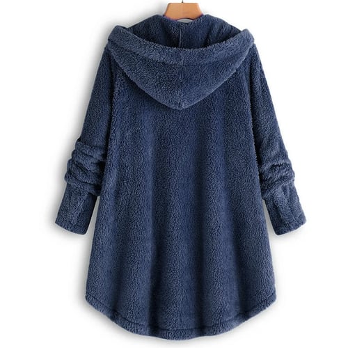 Womens Winter Button Fluffy Tail Hooded Reindeer Coat Fleece Plus Size Loose Pullover Sweaters Tops Coats with Pocket 