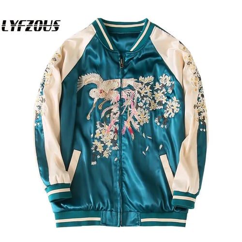 Korean Mens Bomber Flight Jacket Embroidered Flower Baseball Jackets Coats S-XXL