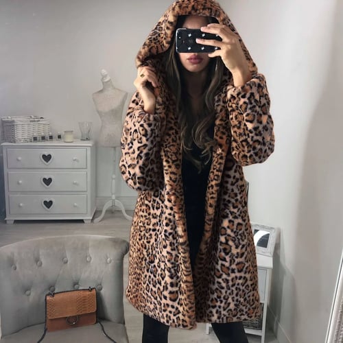 Leopard Hooded Coat,Fashion Women Plus Size Thickened Sweatshirt Zipper Outwear Hot New