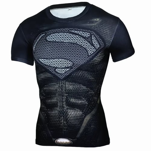 New MMA Compression Rushguard Men Superman Superhero Short Sleeve Shirt Boxing 