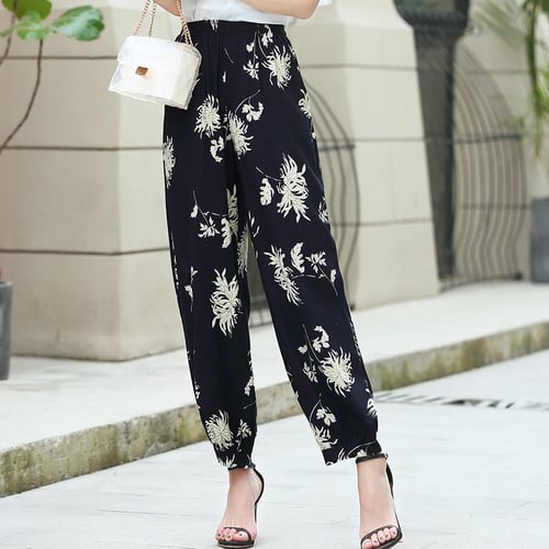 Domple Women Harem Casual Print Cropped Pants Loose Fit Club Beach Baggy Pants Trousers