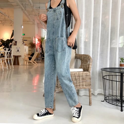 Women's Baggy Denim Jumpsuit Jeans Ladies Loose Ripped Overalls Pants Dungarees