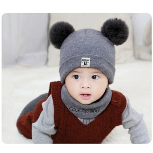 Toddler Kids Baby Boys Girl Turban Knitted Cap Winter Warm Hat Soft Cute Beanie 