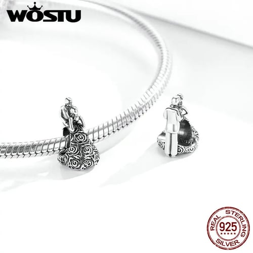 Wostu 925 Sterling Silver Charm Beads With Gold Plated Fit Bracelet Chain Women 