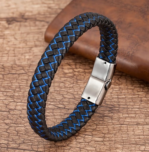 Men's Multilayer Braided Genuine Leather Bracelet Titanium Chain Gun Black 