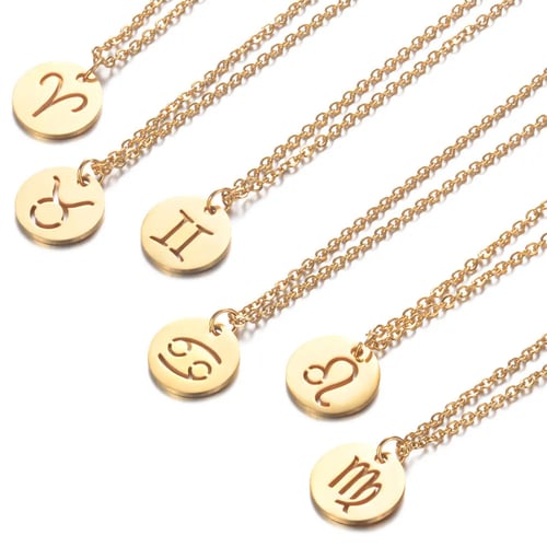 12 Zodiac Pendant Gold Chain Constellation Alloy Necklace Stainless Steel New