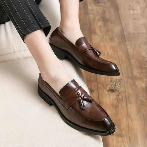 Men Mens PU Leather Shoes Classic Slip-on Tassel Decoration Breathable Formal Business Shoes