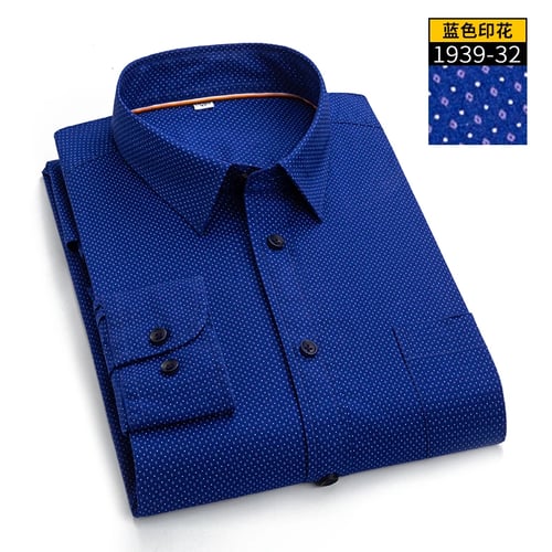 2019 Mens Plaid Cotton Dress Shirts Long Sleeve Slim Fit Business Casual Shirt,Blue,Asian XL Lable 175 