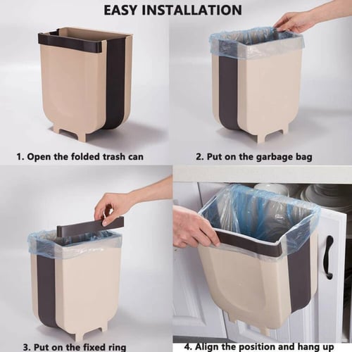 Household Wall Mounted Folding Waste Bin Kitchen Cabinet Door Hanging Trash Cans 