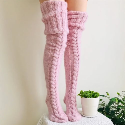 Women Knitted Leg Warmers Winter Warm Long High Knee Stocking Crochet Boot Socks 