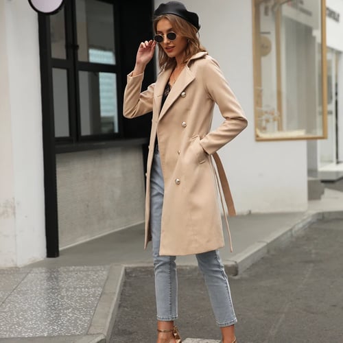 Affogatoo Elegant Office Ladies Double, How To Wear White Trench Coat
