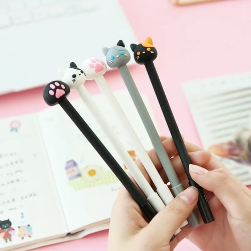 4PCS Kawaii Cute Office School Supplies Stationery Black Cat Gel Ink Pen 0.5mm 