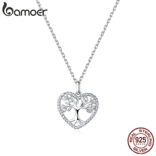 Bamoer S925 Sterling Silver Necklace with Pearl Pendant and Clear Cz For Women