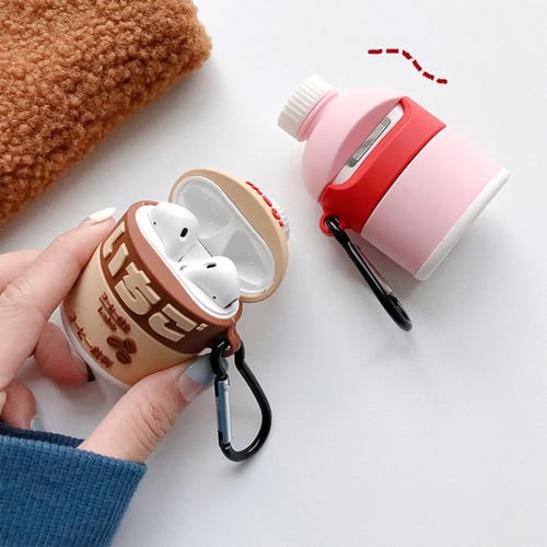 3D Earphone Cases For AirPods Case Cute Bottle Strawberry Milk For Apple Airpods 1/2/pro Protect Cover For Earpods Earbuds Case