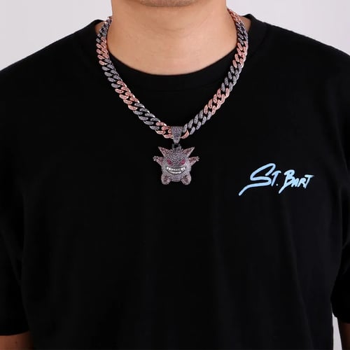Unisex Men Stainless Steel Crystal Pendant Necklace Cuban Chain Hip Hop Jewelry