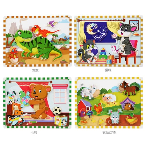Babys Wooden Puzzle Jigsaw Toddler Early Learning Educational Toy Cartoon Animal 