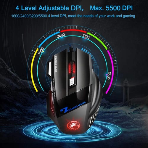 5500DPI Silence Click USB Wired Gaming Mouse Gamer 7Buttons Computer Mice 