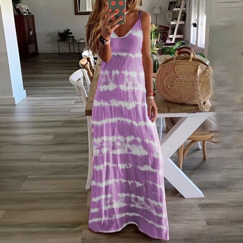 V Neck Striped Print Spaghetti Straps Womens Camis Dresses Summer Beach Sun Dresses with Pocket Summer Dress for Women 