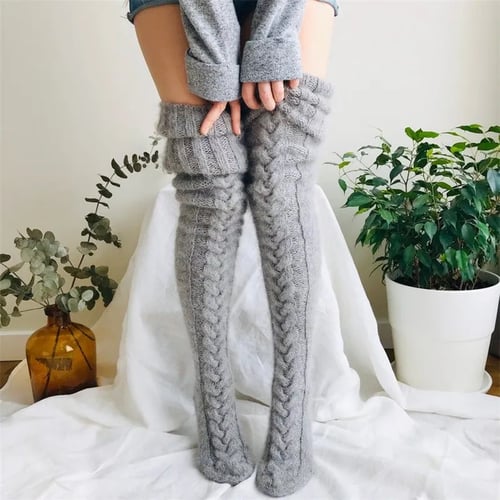 Women Knitted Leg Warmer Over Knee Thigh High Crochet Long Sock Stockings Winter 