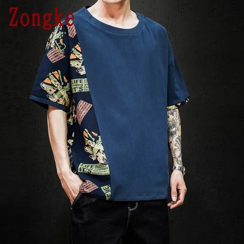 Funny Boys Men Printed Patchwork Summer Short Sleeve T-Shirts Top Tee Blouse 
