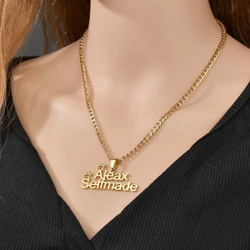 Stainless Steel Lettering Names Pendant Chain Necklace Golden Fashion Jewelry