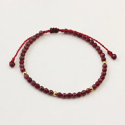 Round Garnet Beads Handmade Weave Gemstone Elastic Bracelet Fashion Jewelry 7'' 