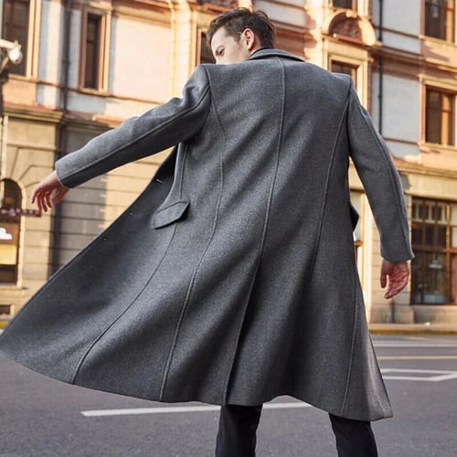 Mens Autumn Winter Cold Resistant Overcoat Casual Trench Coat Wool Blends Coats