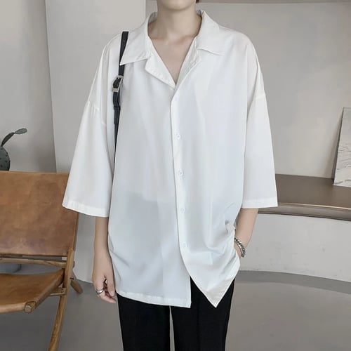 HEFASDM Men Comfort Baggy Chinese Style Casual Summer Short-Sleeve Work Shirt