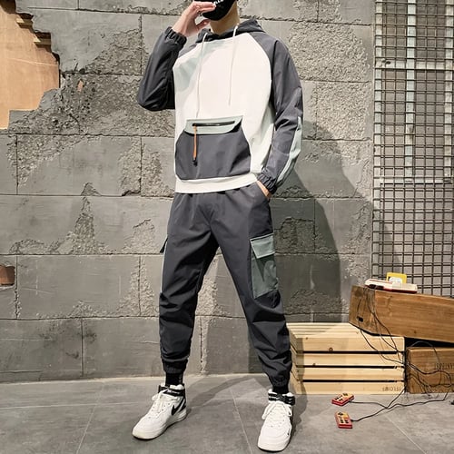 Mens Tracksuit Casual Pants Jacket Sweatsuit Hip Hop Sweatshirt Jogger Suit Set
