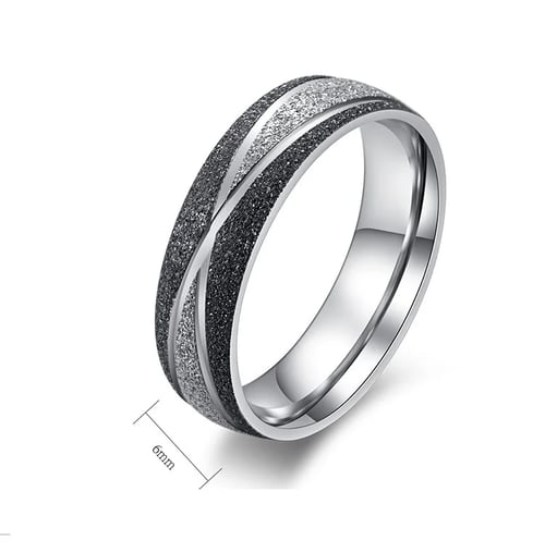 6mm Women's Men's Brief Stainless Steel Black Ring Wedding Band W/ CZ Crystal 