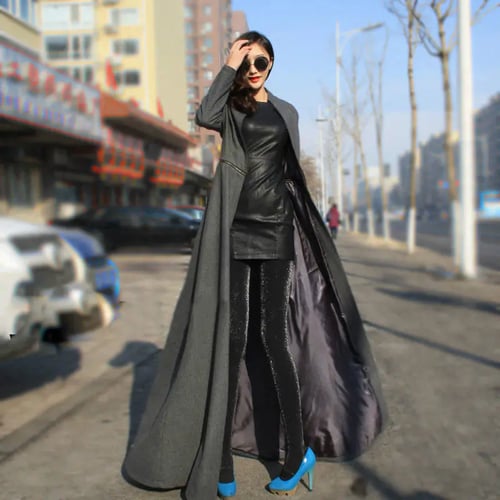 Autumn Winter Plus Size Coat Women Skirt Split Floor Length Extra Long Windbreaker Woolen Female Trench Overcoat 2020 New Size Coat Women Skirt Split Floor Length, Ankle Length Coat Ladies