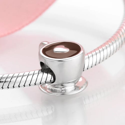 Women Coffee Cup Metal Beads European Charm Bracelet 925 Sterling Silver Jewelry