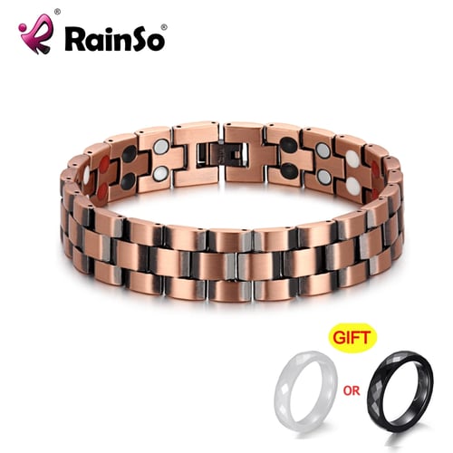 RainSo Mens Womens Magnetic Therapy Tungsten Bracelet Link Black & Rose Gold