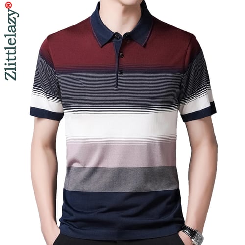 Men Fashion T-shirt Knit Casual Shirt Tops Tee Shirt Stripe Short Sleeve
